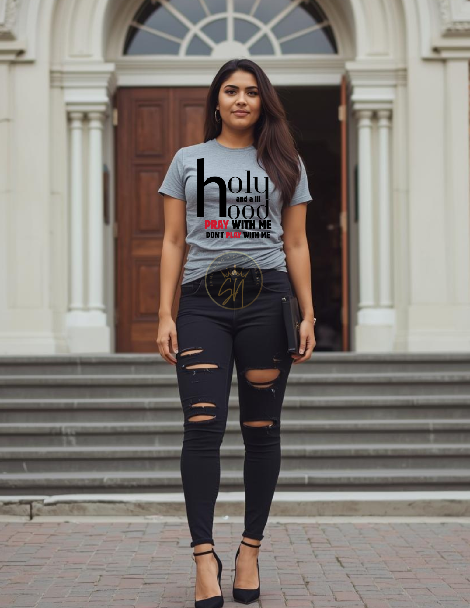 Holy and a lil Hood. Pray with me don't play with me t-shirt